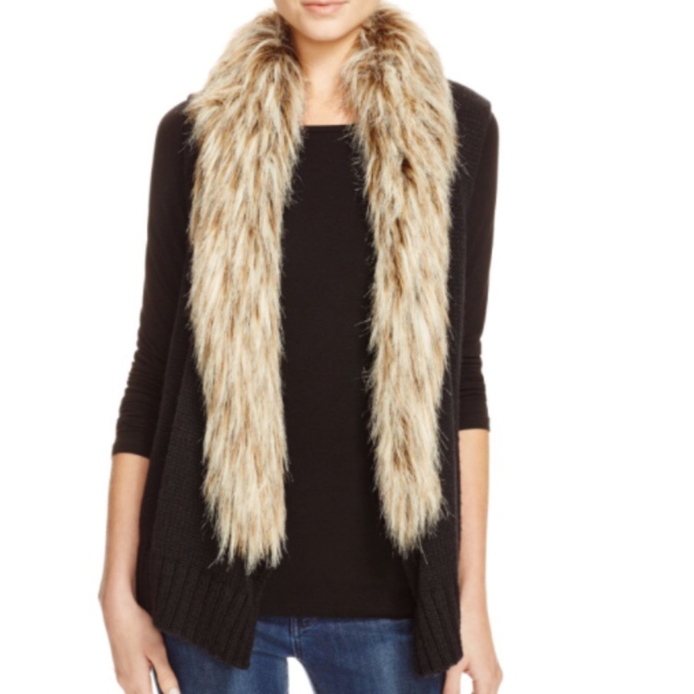 BB Dakota Faux Fur Collar Knit Vest